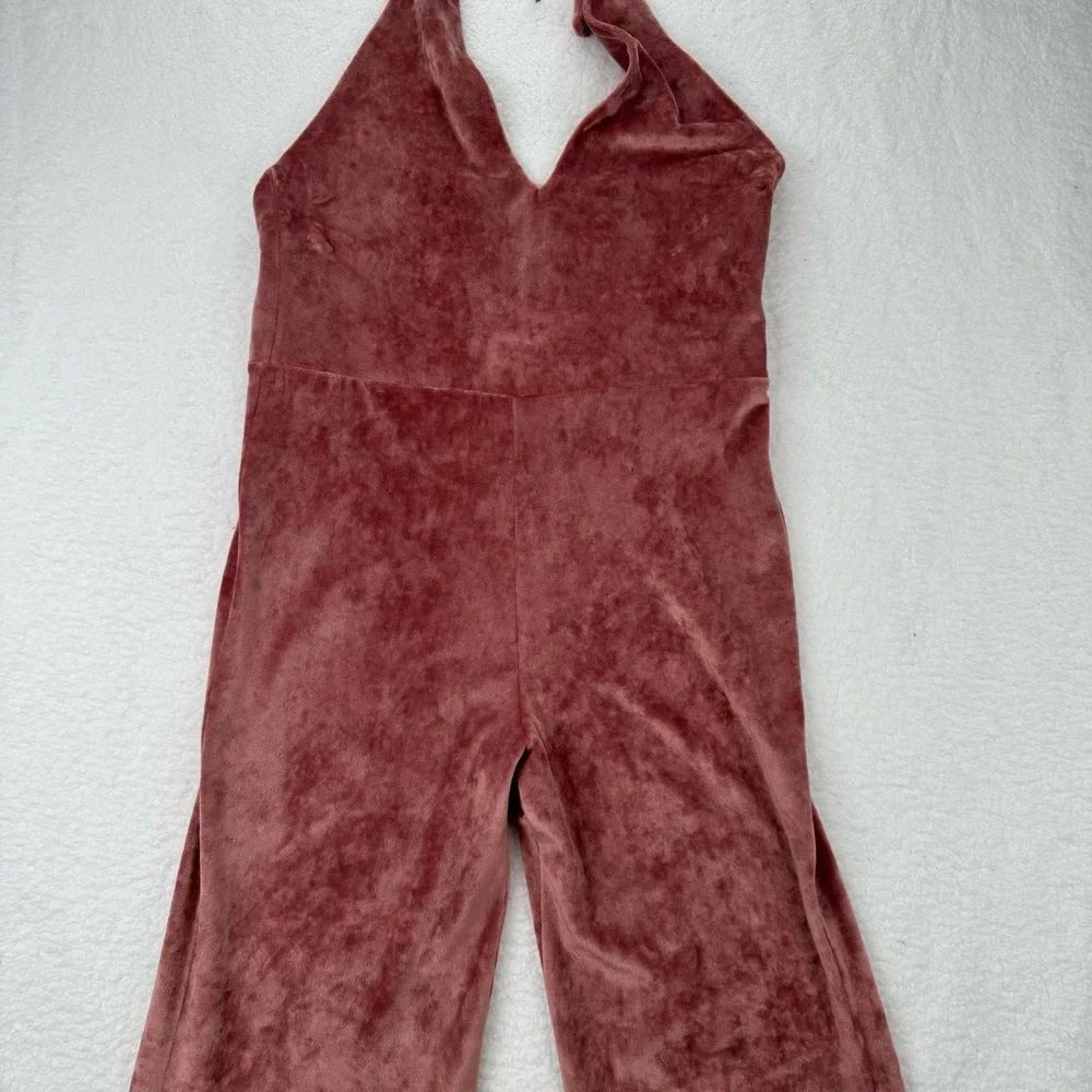 NWT Free People Monte Pink Velvet WideLeg Halter Jumpsuit Large - Picture 4 of 11